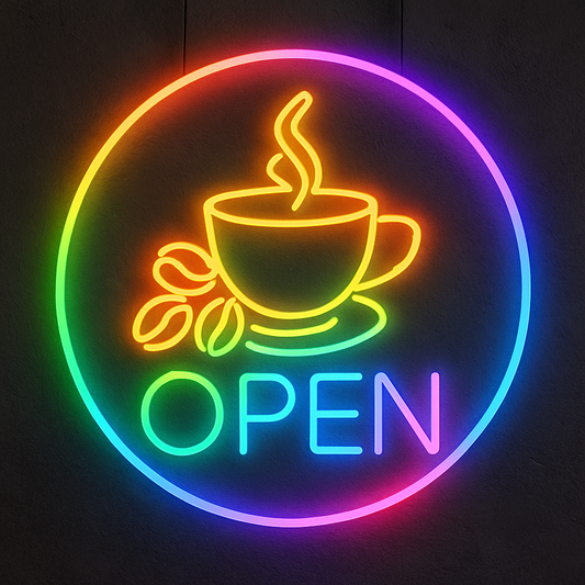 OPEN Coffee Neon Sign – RGB LED Light with App & Remote Control